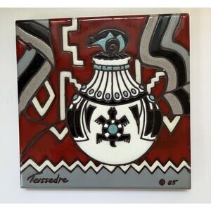 VTG Cleo Teissedre Hand Painted Ceramic Tile Trivet Southwestern Wall Decor '85